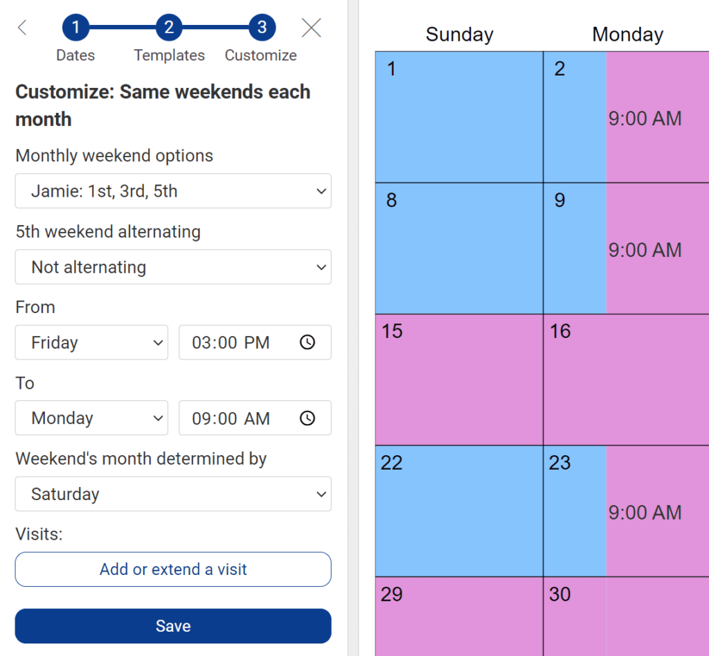 1st 3rd 5th Weekend Texas Standard Visitation Calendar 2025 2026 