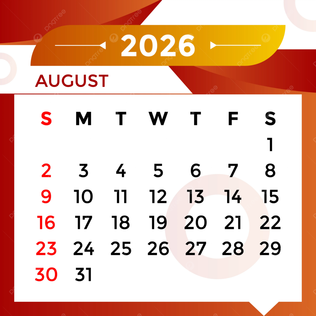 2026 August Month Calendar Vector Template Download On Pngtree