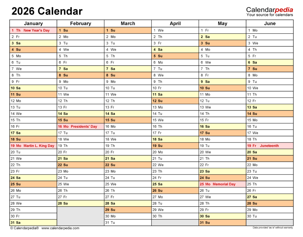 2026 Calendar Free Printable Word Templates Calendarpedia