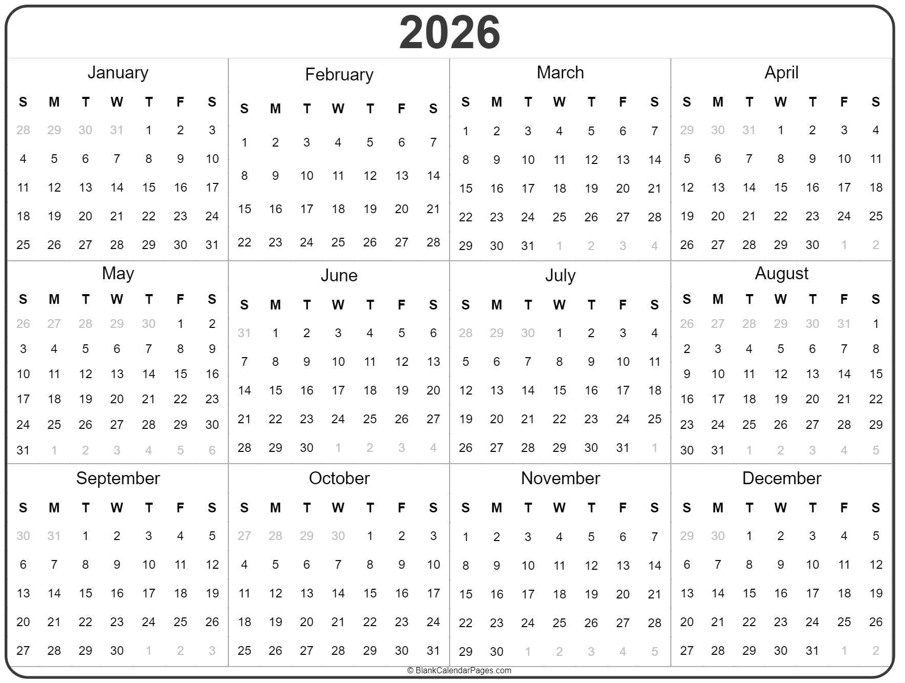 2026 Calendar Printable Free Plan Your Year With Ease Editable