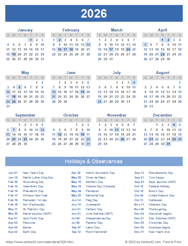 2026 Calendar Templates And Images