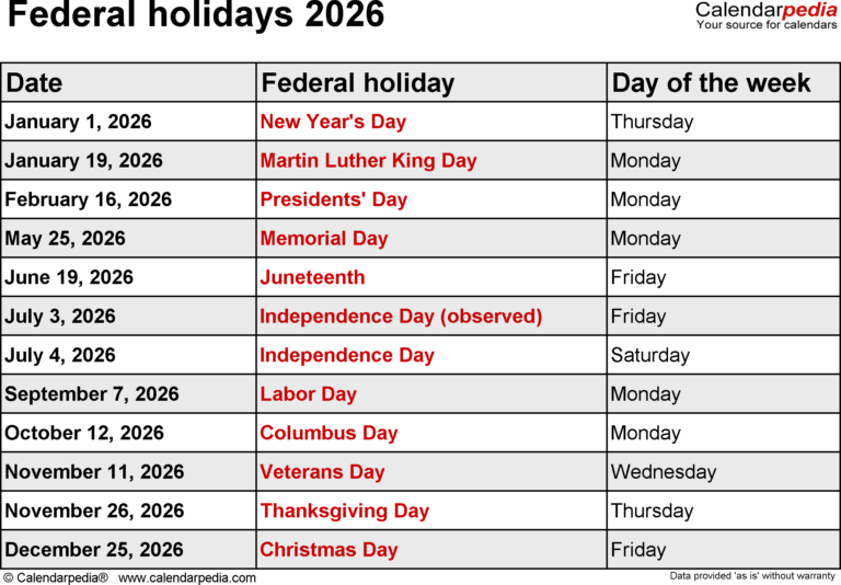 2026 Printable Calendar With Holidays 2024 CALENDAR PRINTABLE