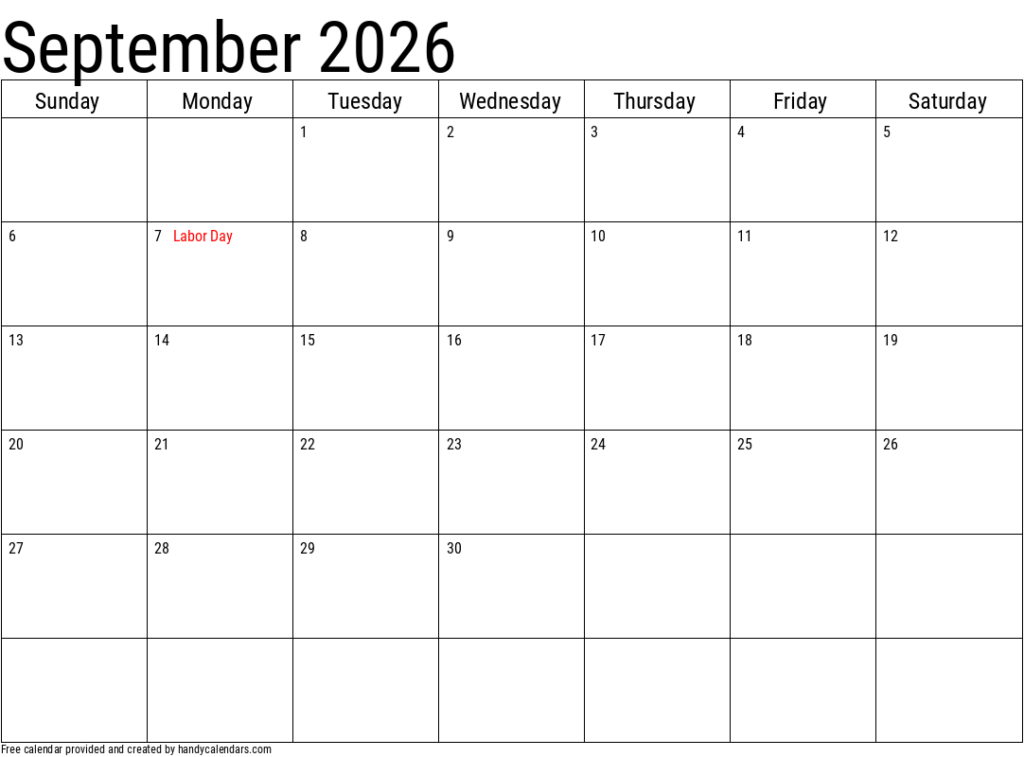 2026 September Calendars Handy Calendars