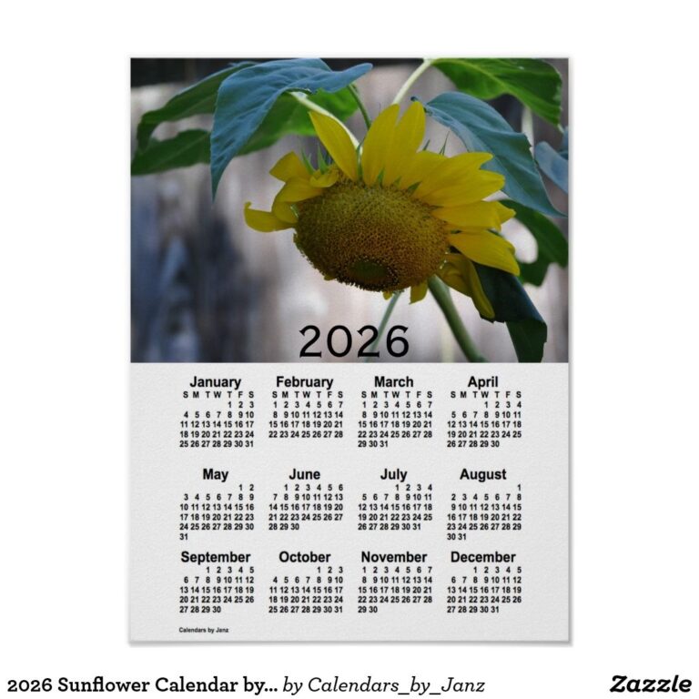 2026 Sunflower Calendar By Janz Poster Zazzle Calendar Design 
