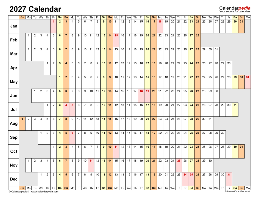 2027 Calendar Free Printable Excel Templates Calendarpedia