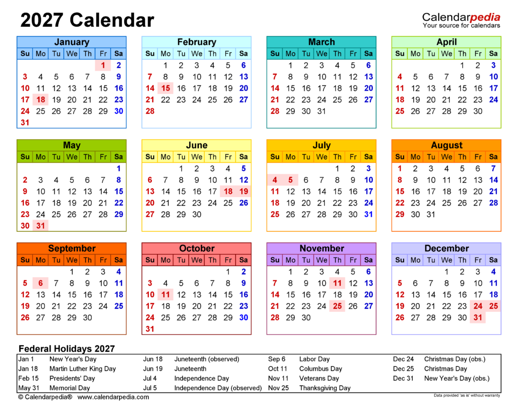 2027 Calendar Free Printable Excel Templates Calendarpedia