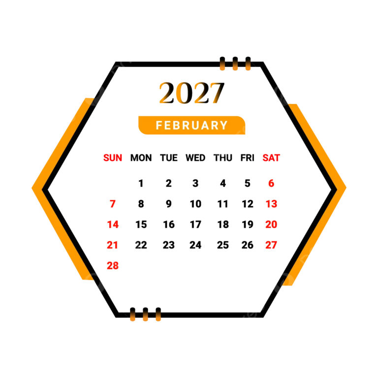 2027 February Month Calendar With Yellow And Black Vector Monthly 