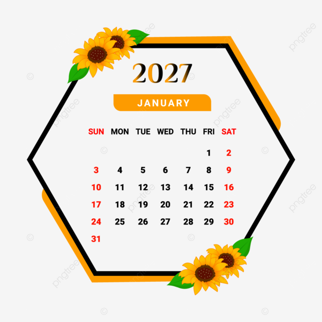 2027 January Calendar With Unique Flower Frame Vector Monthly Calendar