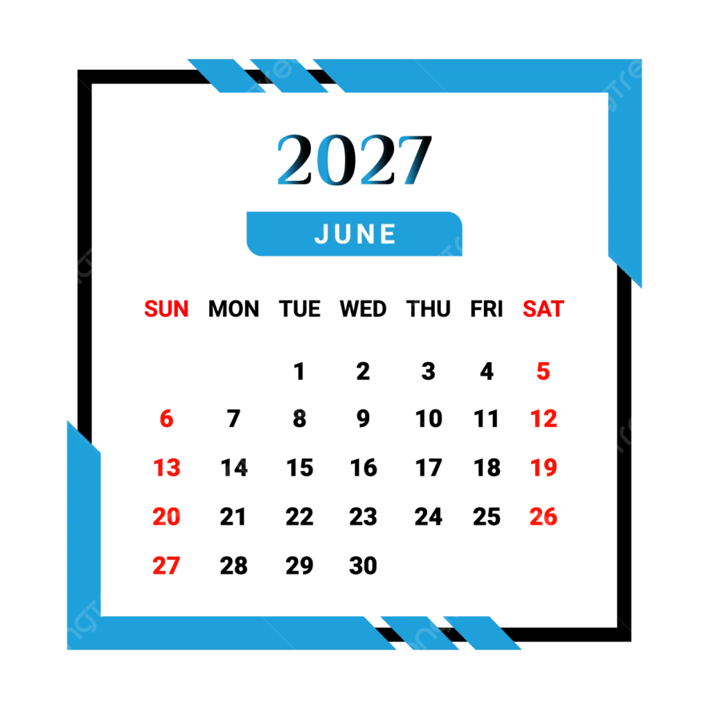 2027 June Month Calendar With Skyblue And Black Unique Style Vector 