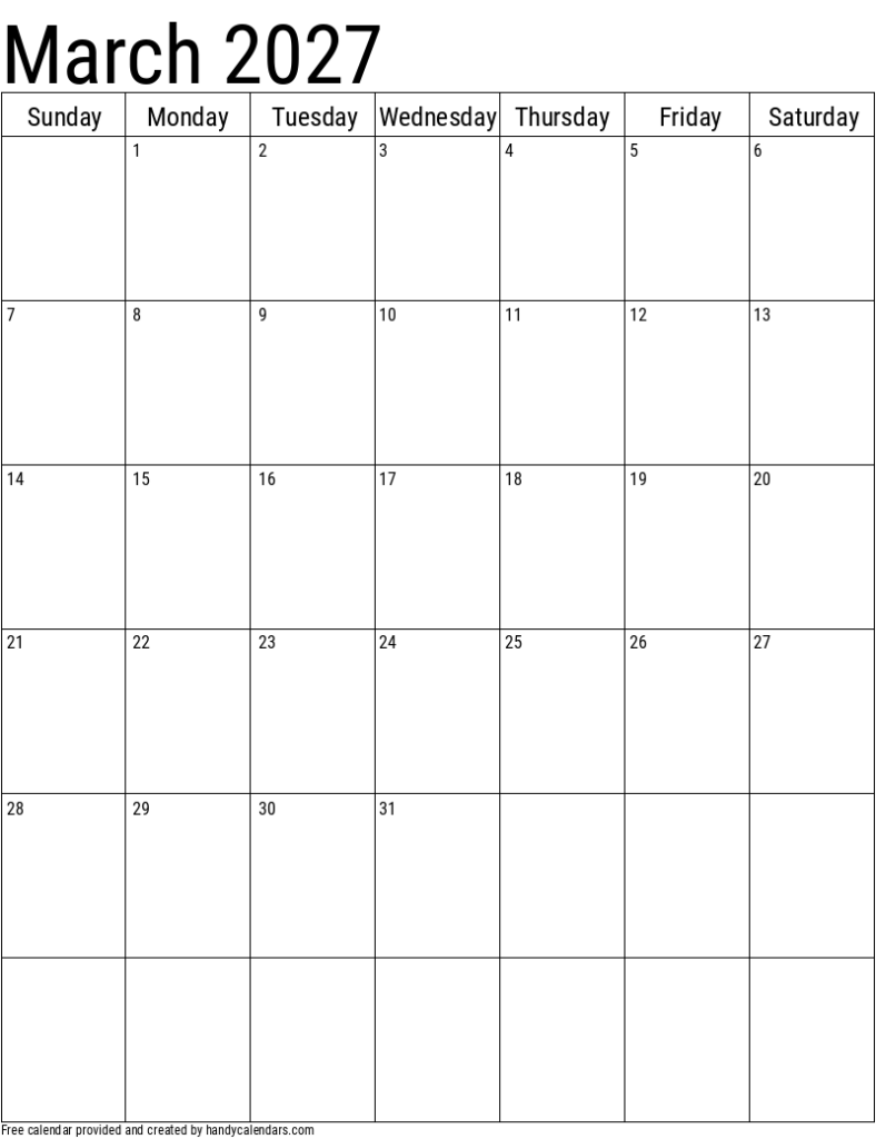 2027 March Calendars Handy Calendars