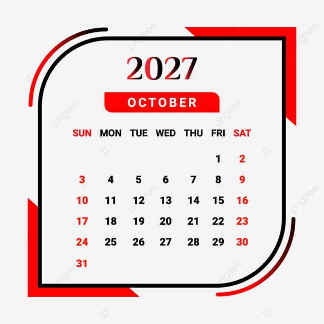 2027 October Month Calendar With Red And Black Vector Monthly Calendar 