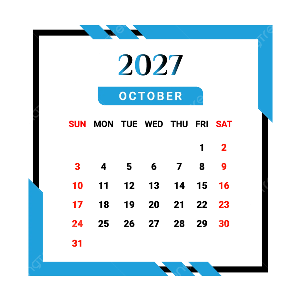 2027 October Month Calendar With Skyblue And Black Unique Style Vector 