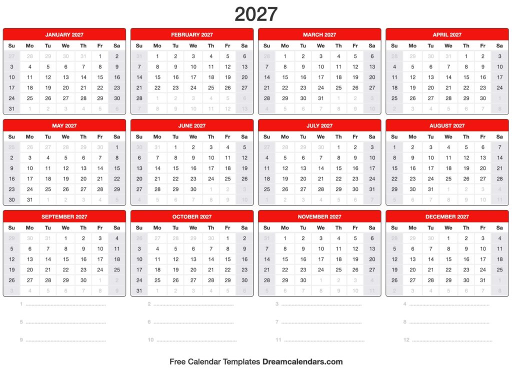 2027 Printable Calendar
