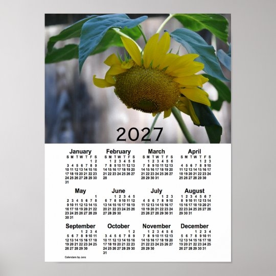 2027 Sunflower Calendar By Janz Poster Zazzle