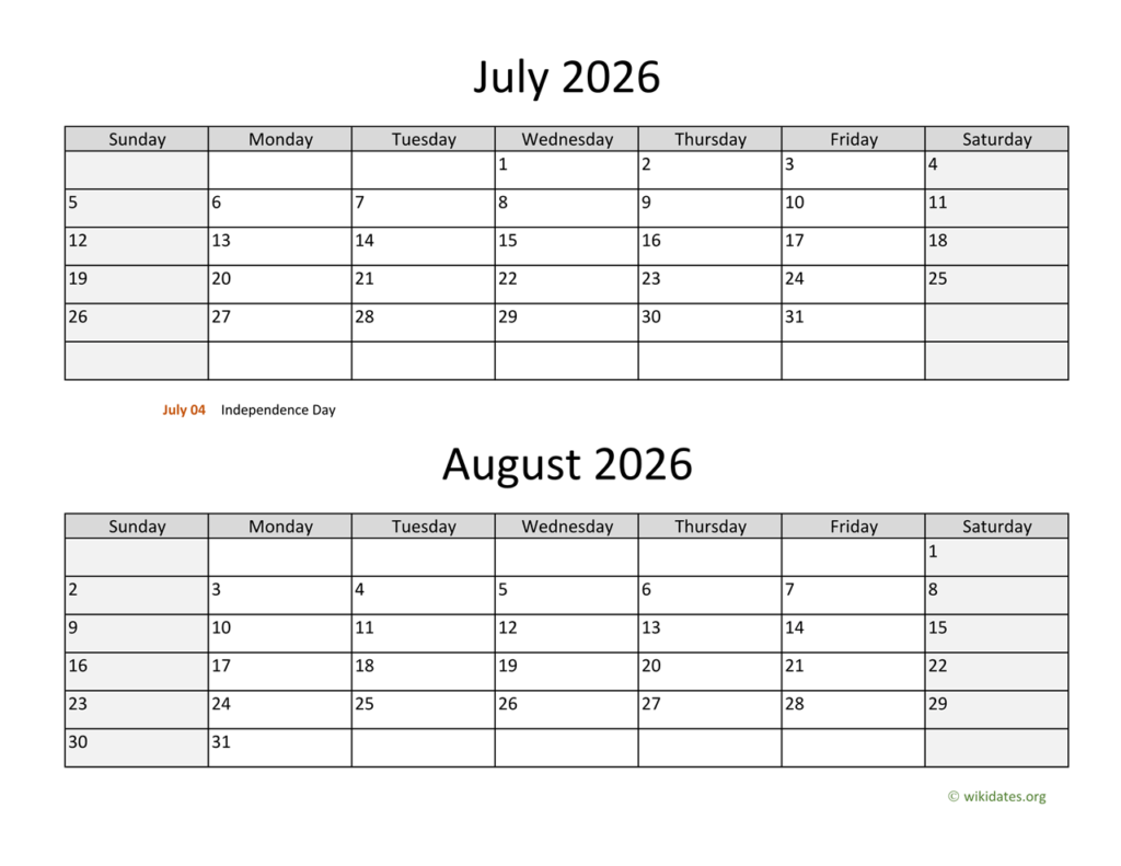 A Comprehensive Guide To The Calendar Year 2026 August 2026 To July 