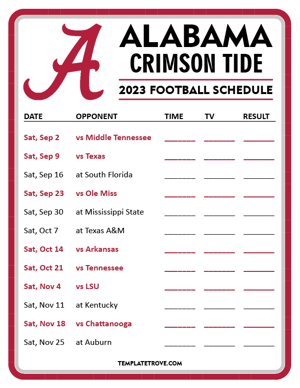 Alabama Football 2026 Schedule And Results Tim Layney