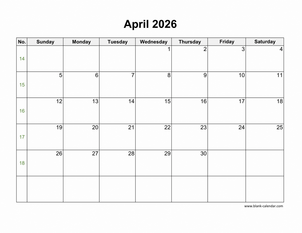 April 2026 Blank Calendar