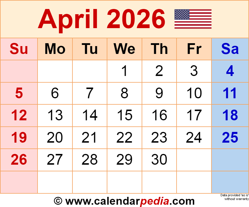 April 2026 Calendar Templates For Word Excel And PDF