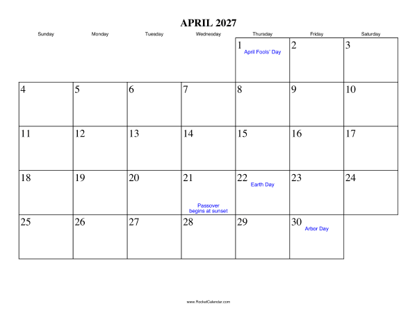 April 2027 Calendar