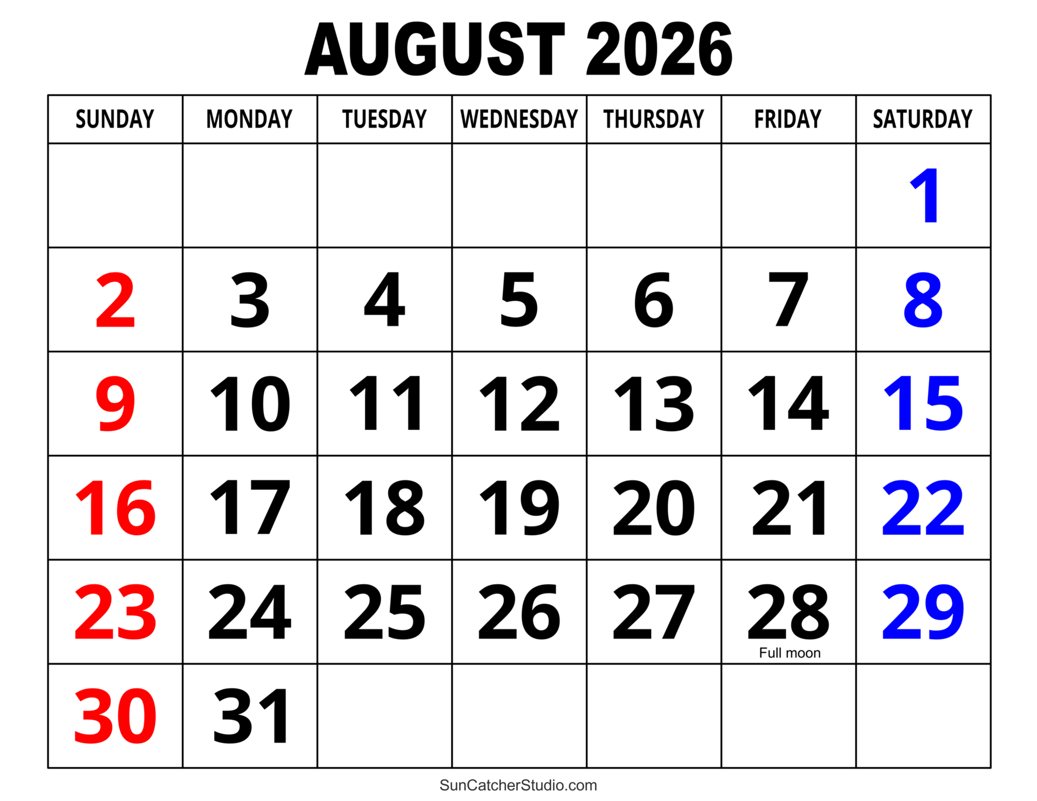 Large Print August 2026 Calendar Printable Free Printable Calendar Large Print August 2026 Calendar Printable Free Printable Calendar