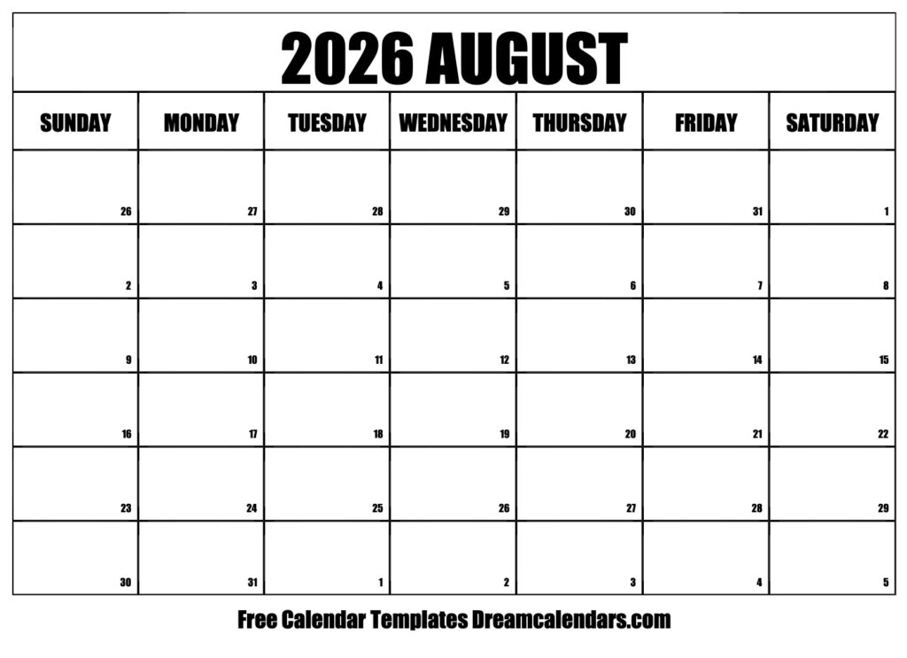 August 2026 Calendar Free Printable With Holidays And Observances