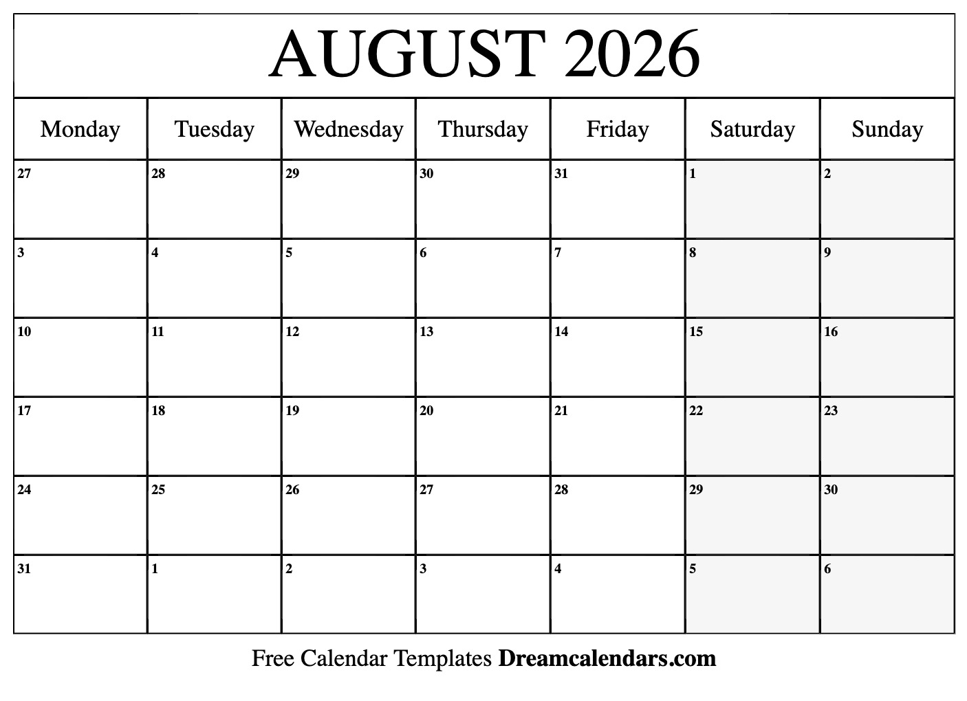 August 2026 Calendar Free Printable With Holidays And Observances