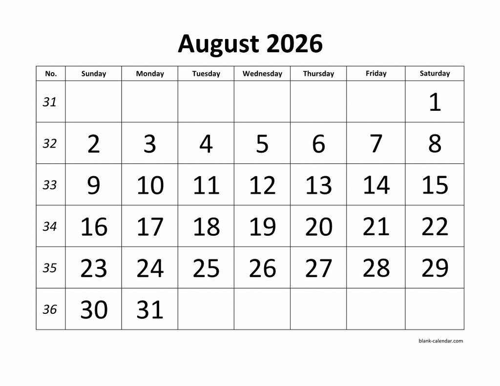 August 2026 Printable Calendars