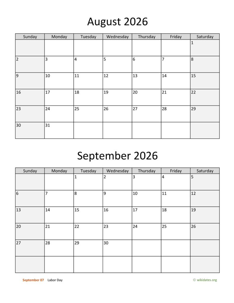 Free Eitable Calendar August And September 2026 Free Printable Calendar