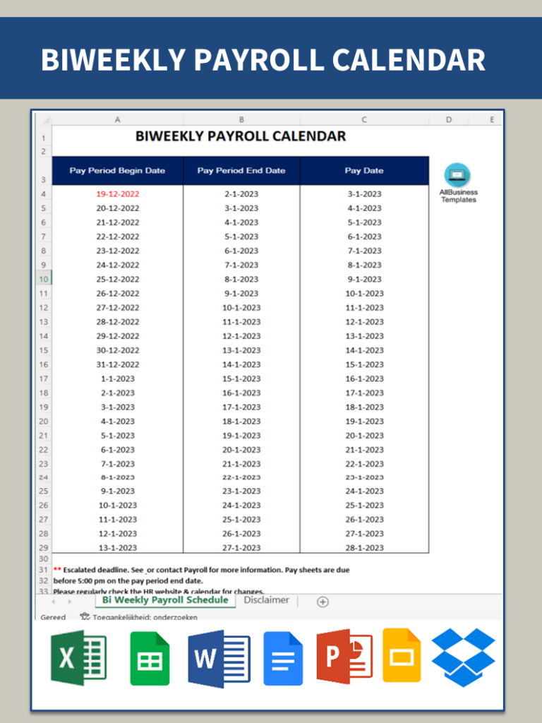 Bi Weekly Payroll Calendar Gratis