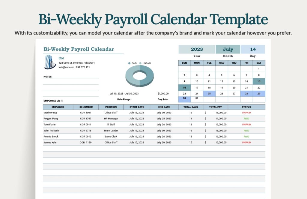 Bi Weekly Payroll Calendar Template Download In Excel Google Sheets