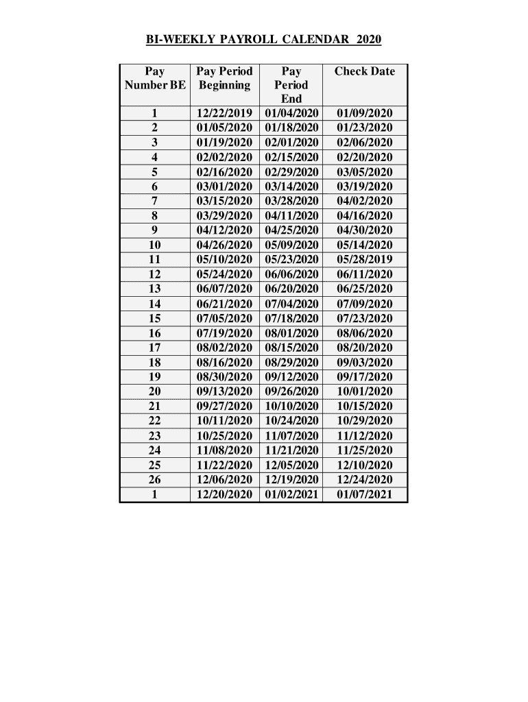 Biweekly Pay Calendar Fill Online Printable Fillable Blank PdfFiller