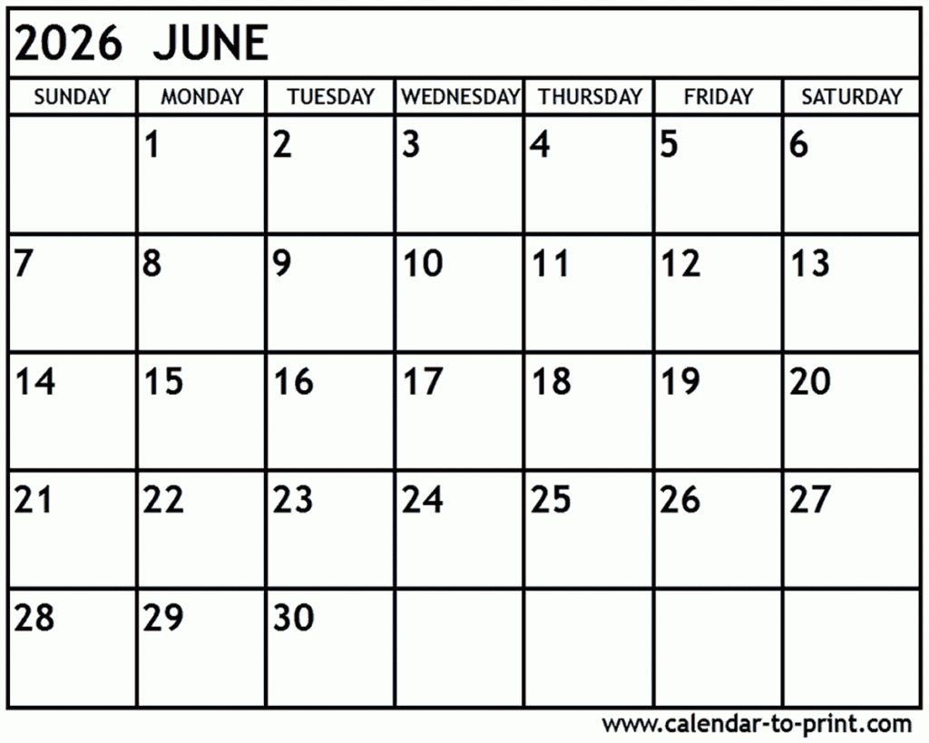 Blank June Calendar