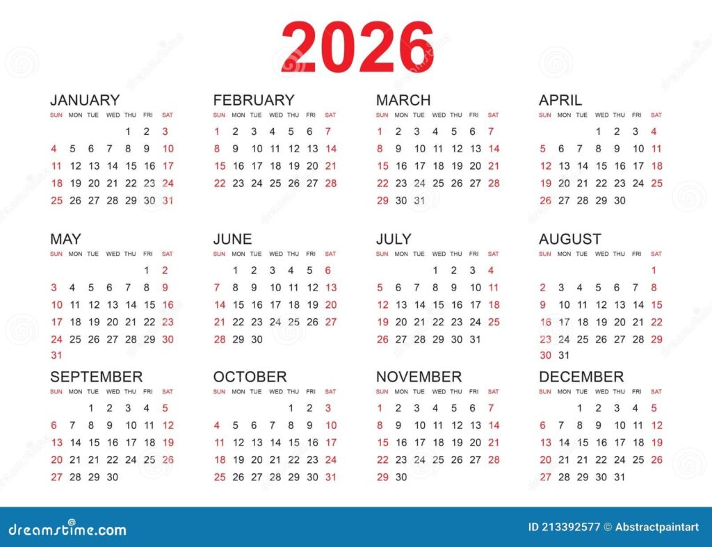 Calendar 2026 And 2027 Years English Colorful Vector Set Horizontal 