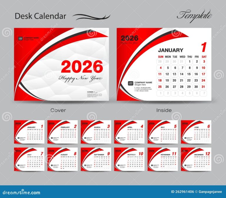 Calendar 2026 Template Set Vector Week Starts Sunday Set Of 12 Month 