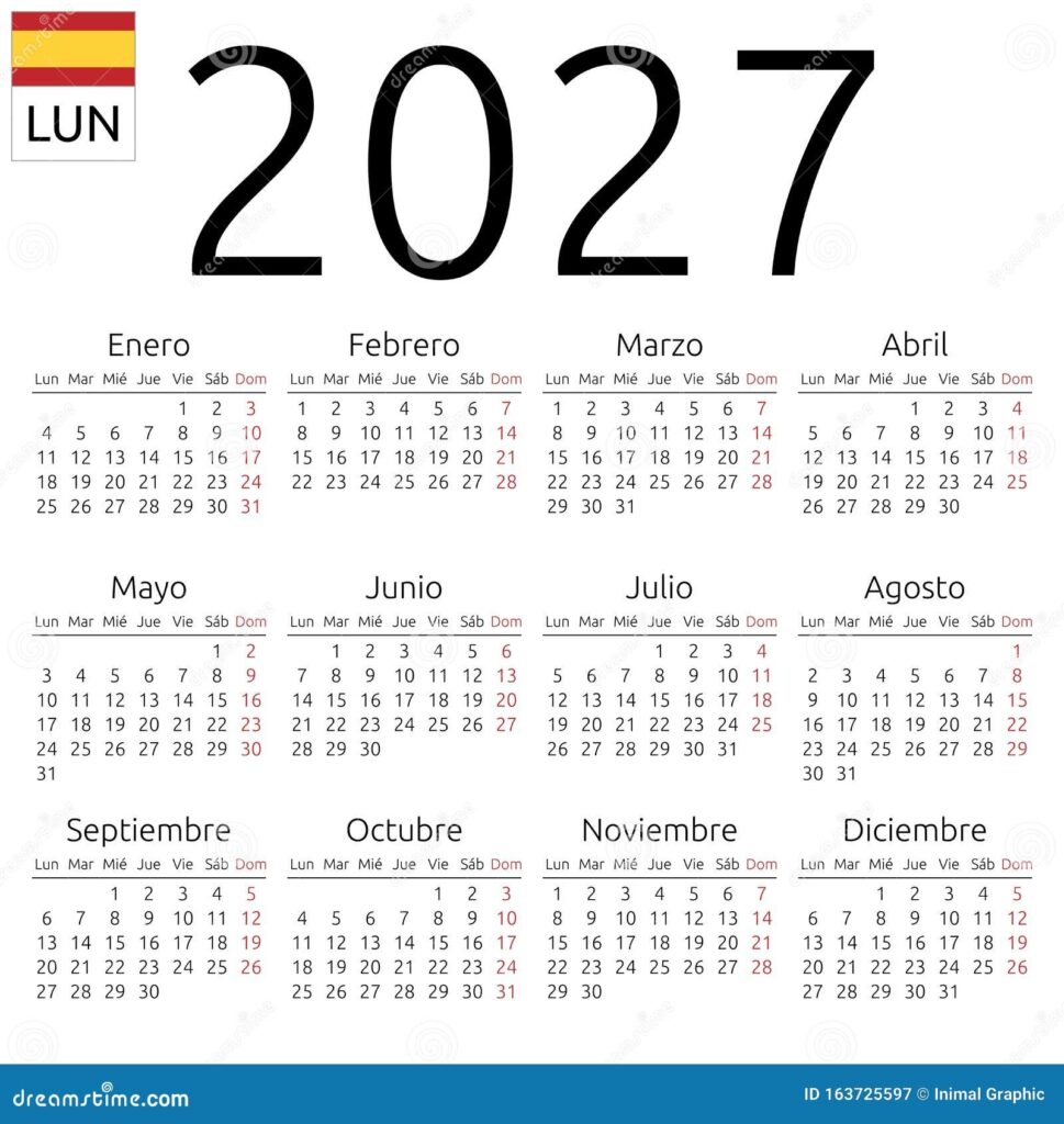 Calendar 2027 Spanish Monday Stock Vector Illustration Of Black 