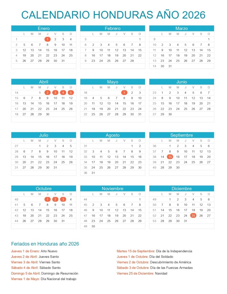 Calendario Honduras 2026 Feriados Nacionales Y D as Festivos