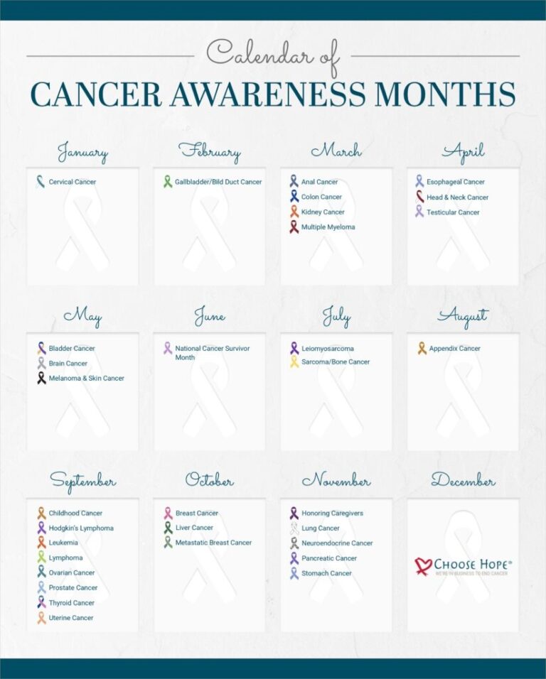 Cancer Awareness Month Calendar Ribbon Color Choose Hope