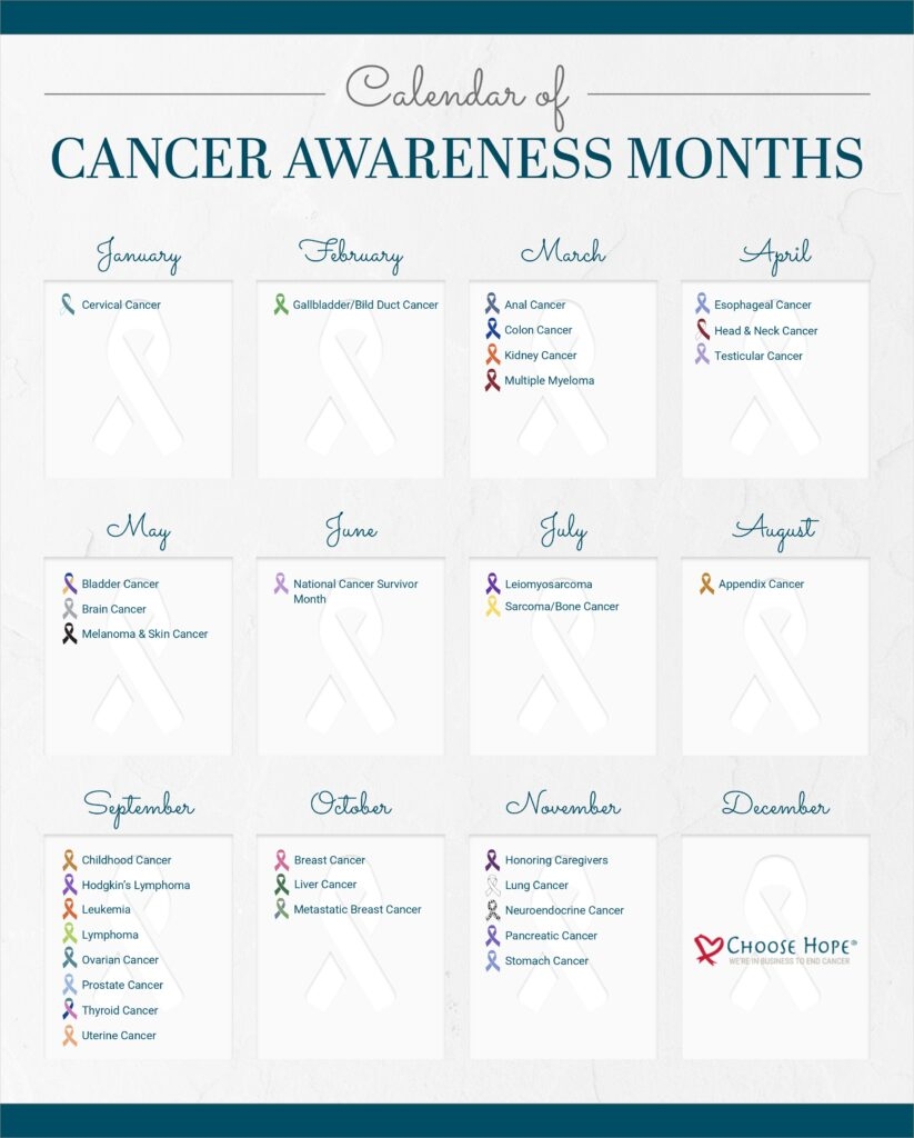 Cancer Awareness Month Calendar Ribbon Color Choose Hope