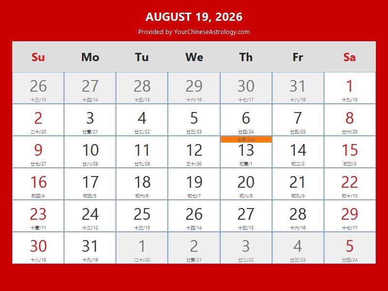 Chinese Calendar Aug 19 2026 Auspicious Things To Do And Hours Bazi