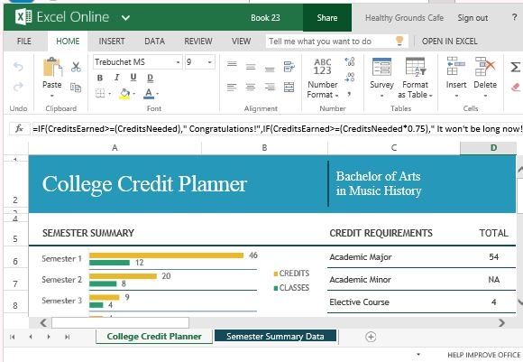 College Credit Planner For Excel Online