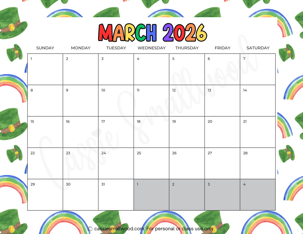 Cute Free Printable 2026 Monthly Calendar Cassie Smallwood