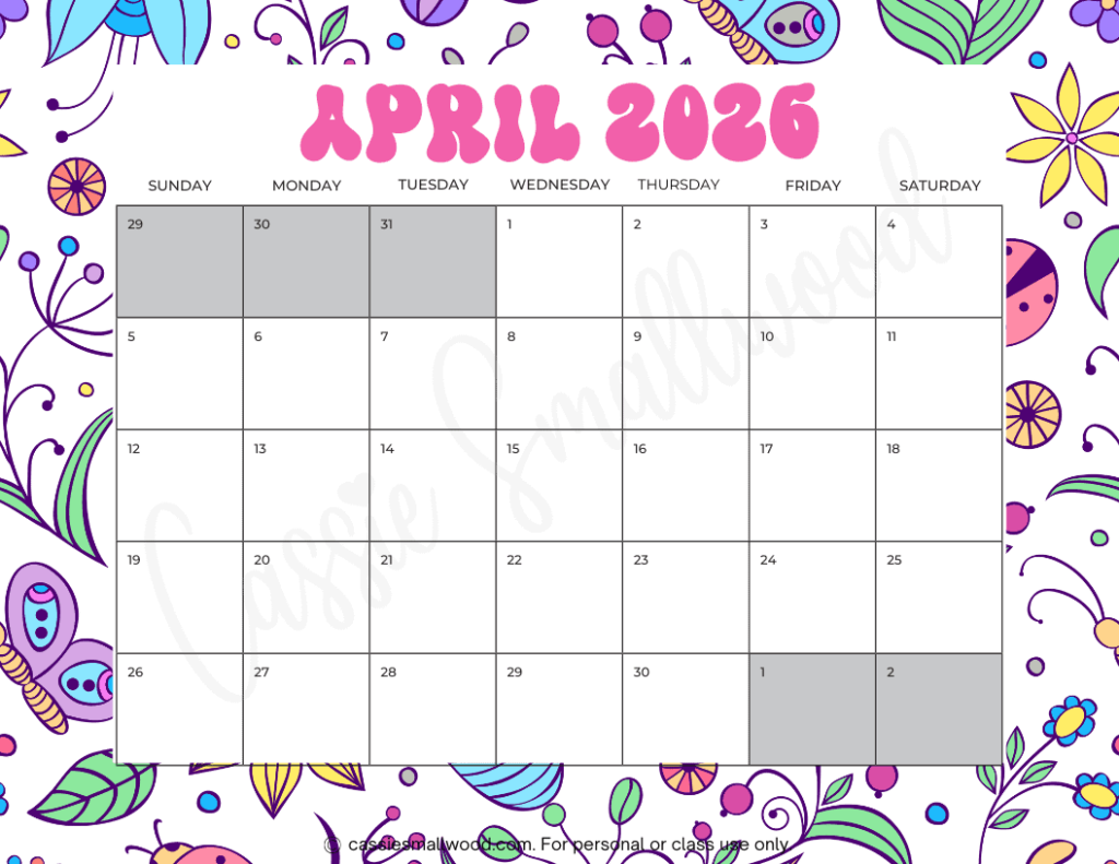 Cute Free Printable 2026 Monthly Calendar Cassie Smallwood