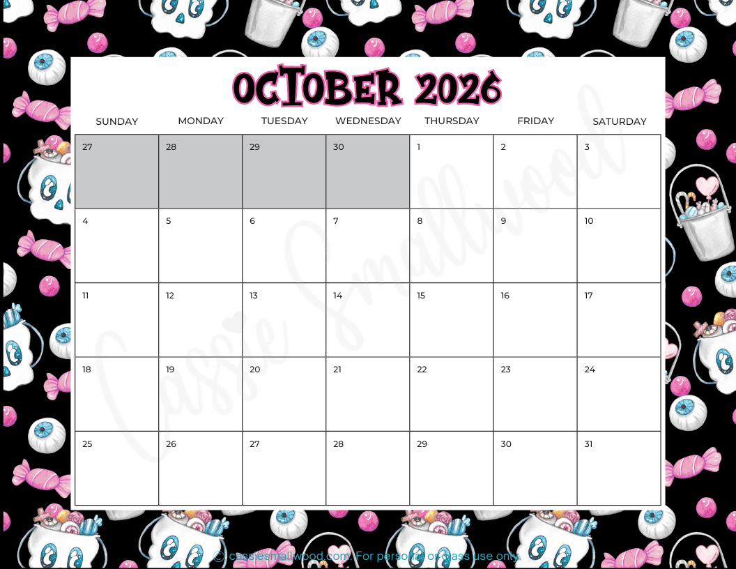 Cute Free Printable 2026 Monthly Calendar Cassie Smallwood
