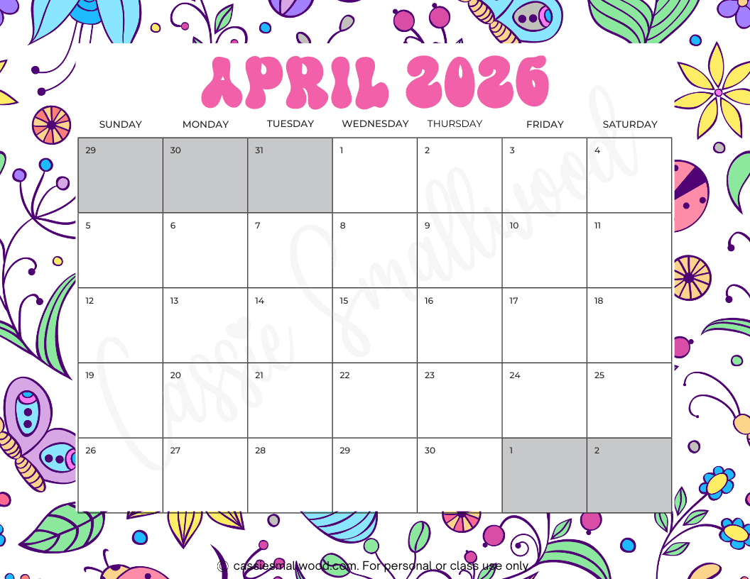 Cute Free Printable 2026 Monthly Calendar Cassie Smallwood