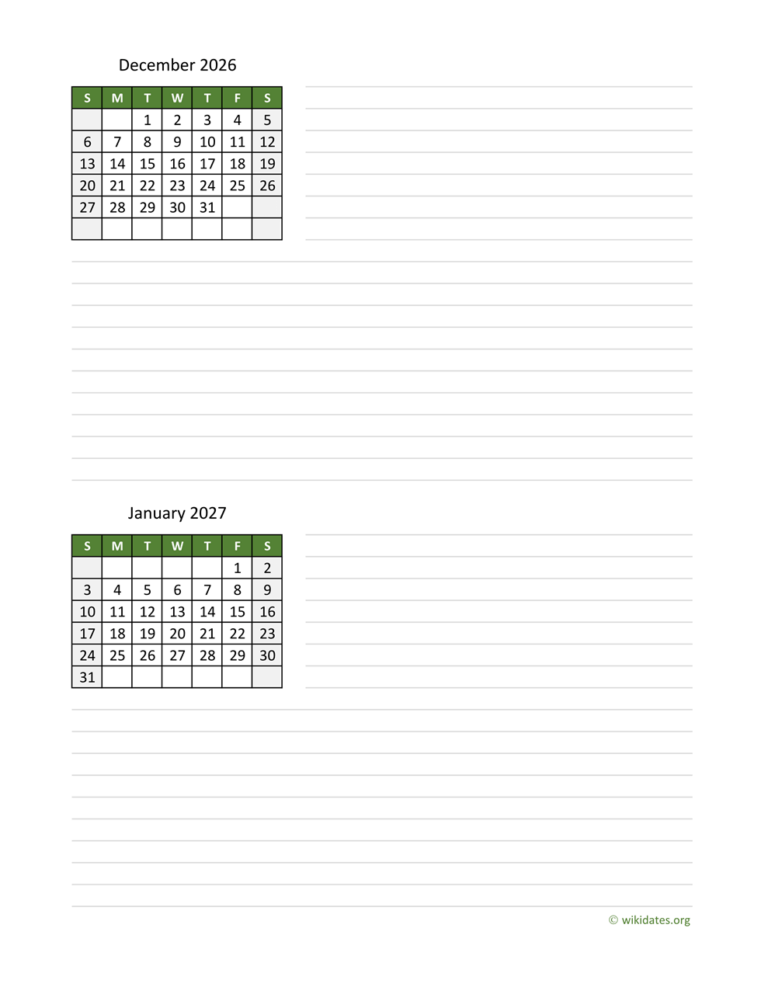 December 2026 And January 2027 Calendar WikiDates