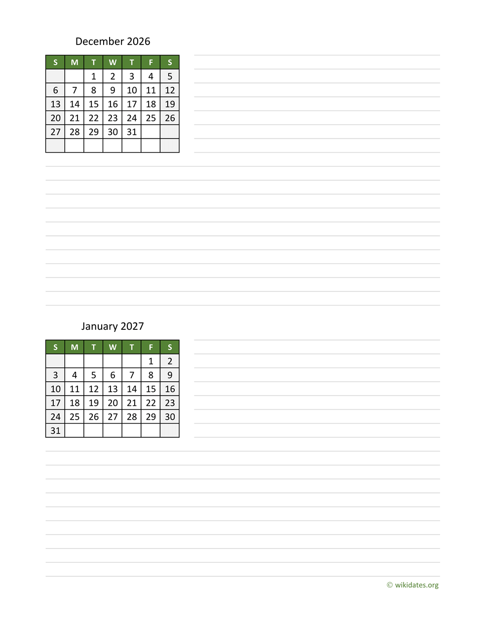 December 2026 And January 2027 Calendar WikiDates