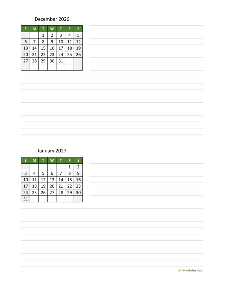 December 2026 And January 2027 Calendar WikiDates