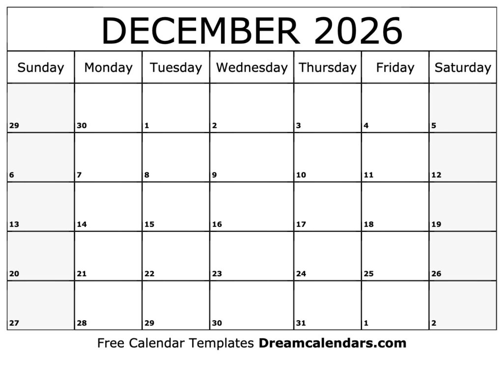 December 2026 Calendar Free Printable With Holidays And Observances