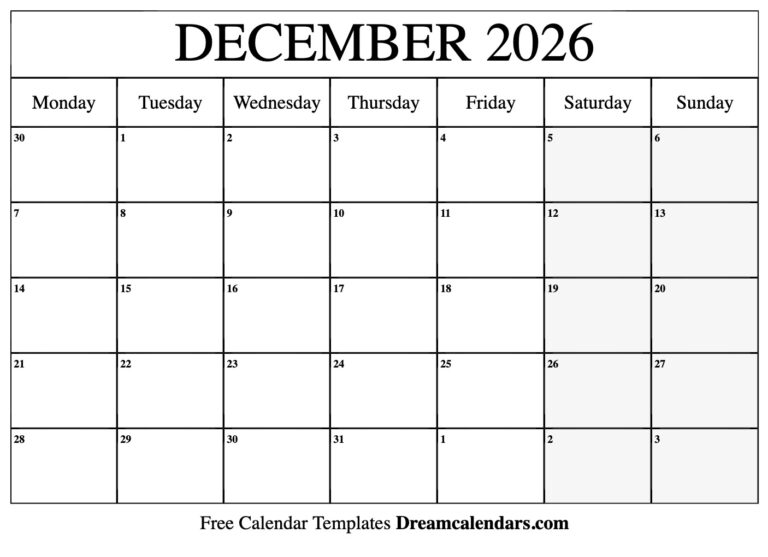 December 2026 Calendar Free Printable With Holidays And Observances