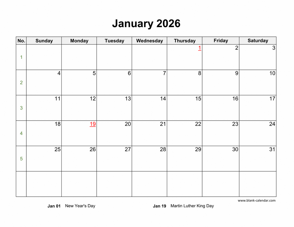 Download Blank Calendar 2026 12 Pages One Month Per Page Horizontal